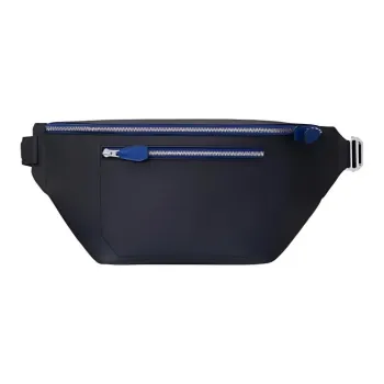 HERMES Cityslide Cristobal Bullock Leather With Leather And Canvas Fanny Pack Large Size Men's Dark Blue