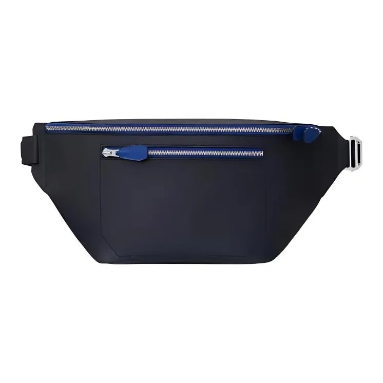 HERMES Cityslide Cristobal Bullock Leather With Leather And Canvas Fanny Pack Large Size Men's Dark Blue-0