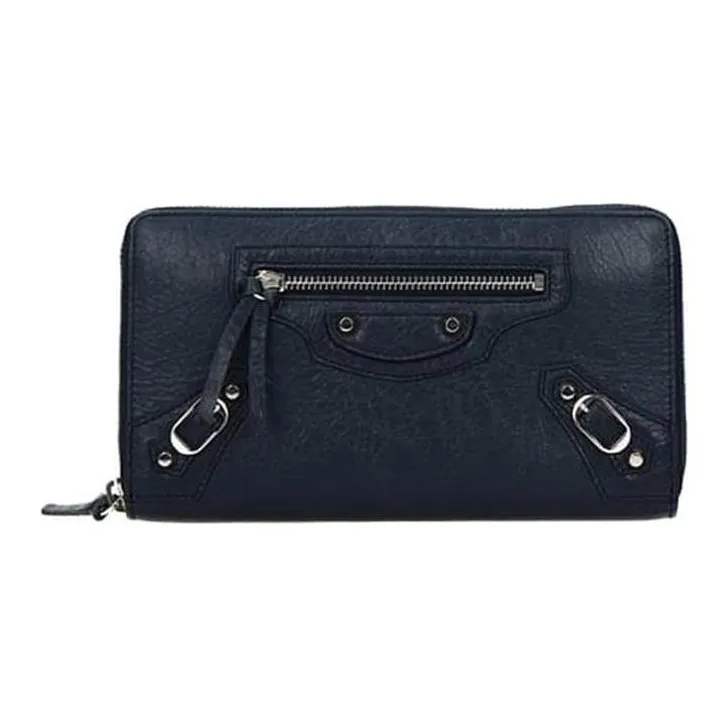 Balenciaga Lambskin Wallet Regular Women's Dark Blue-0