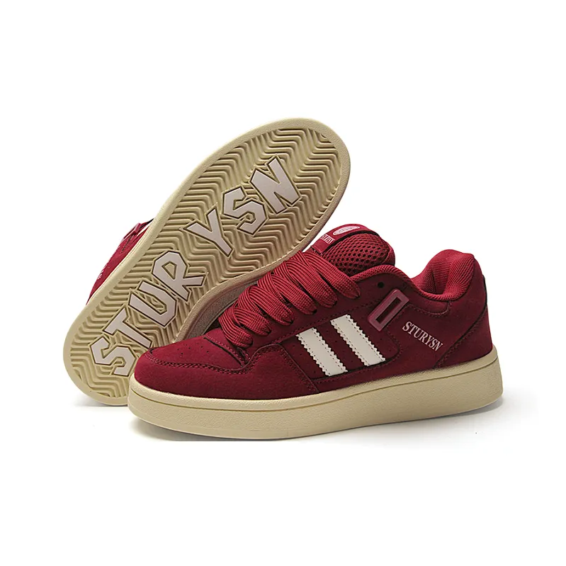 STUR YSN Wear resistant And Lightweight Low Top Skateboard Shoes Unisex Matte Burgundy-2
