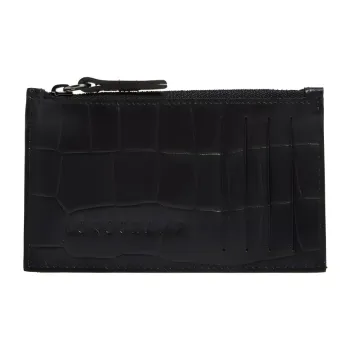 LONGCHAMP Crocodile Pattern Cow Leather Coin Purse Men's Black