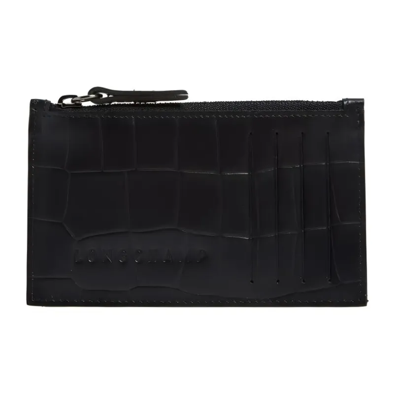 LONGCHAMP Crocodile Pattern Cow Leather Coin Purse Men's Black-0