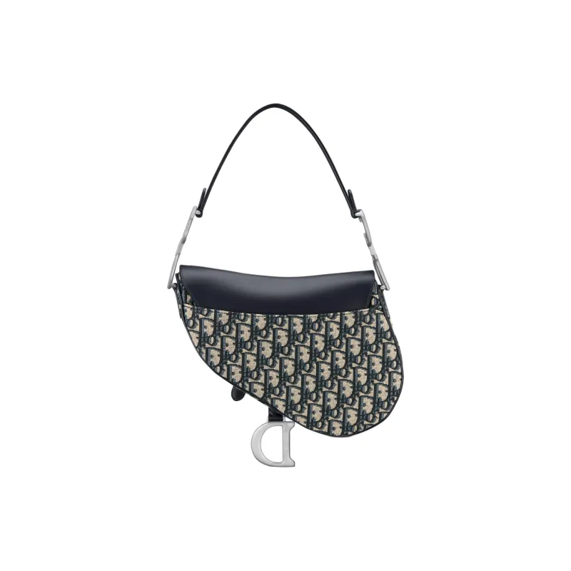 DIOR Oblique Printed Fabric With Smooth Cow Leather Saddle Bag, Shoulder Bag, Crossbody Bag, Handbag Women's Blue-3