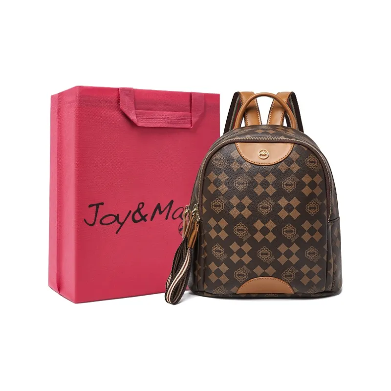 Joy&Mario PVC Vintage Textured Print Commute Large Size Women's Cream Apricot/Coffee-4