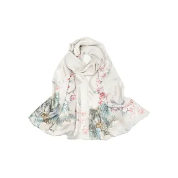 Shanghai Story 100% Mulberry Silk Scarves Women's Lotus Charm, Light Green, Gift Box Set