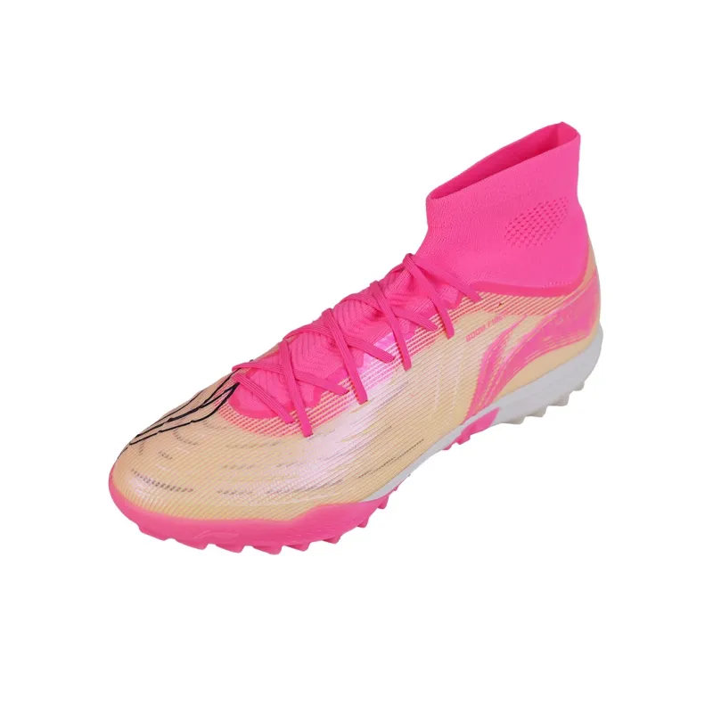 LiNing TF Rubber Broken Studs Artificial Ground Firm Ground Cushioned Slip-Resistant Soccer Shoes Men's Pink Ocean-3