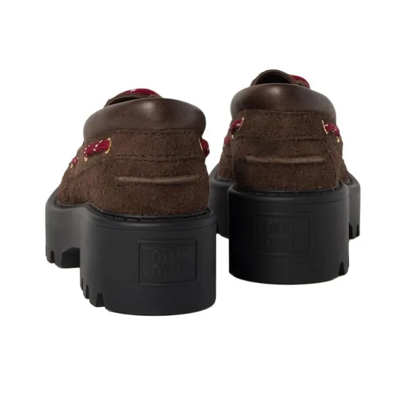 MIU MIU Suede Loafers Loafers Women's Brown-4