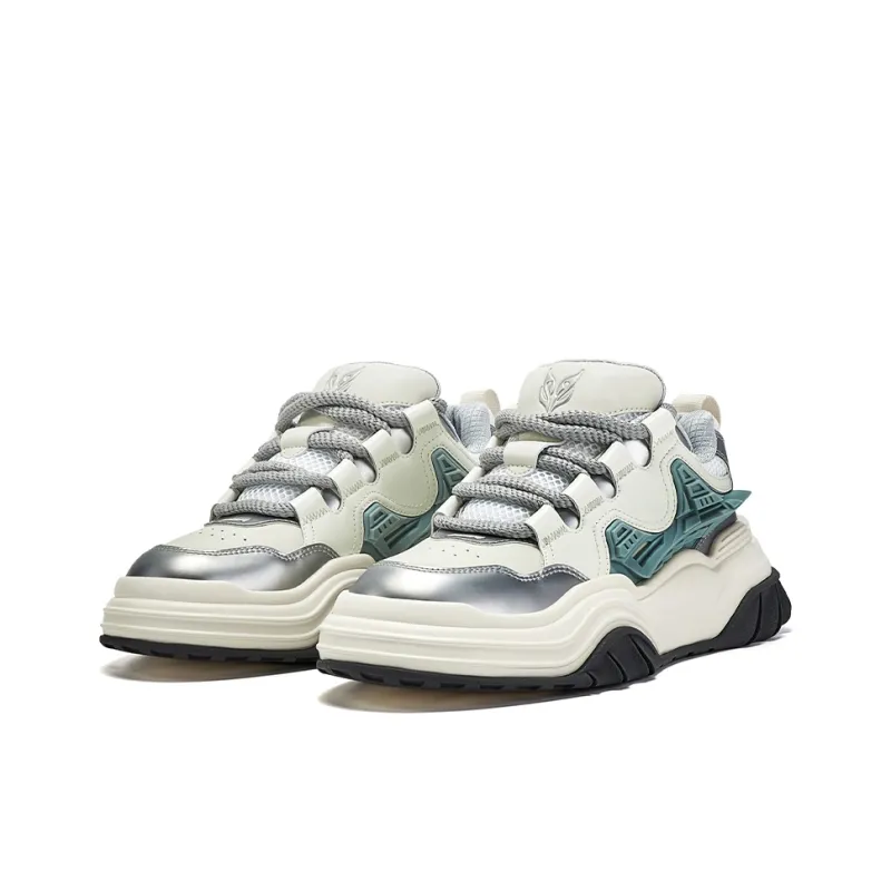 OGR Wave Rider Rebound Height Increasing Wear-Resistant Slip-Resistant Low-Top Casual Shoes Unisex White Silver-2