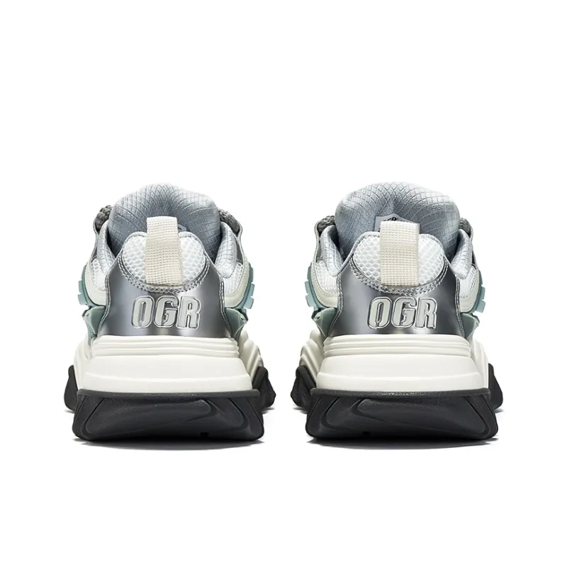 OGR Wave Rider Rebound Height Increasing Wear-Resistant Slip-Resistant Low-Top Casual Shoes Unisex White Silver-4