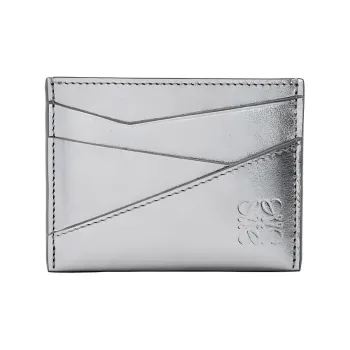 LOEWE Puzzle Cow Leather Card Holder Women's Silver