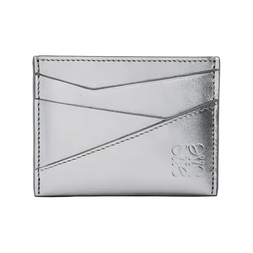LOEWE Puzzle Cow Leather Card Holder Women's Silver