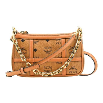 MCM Delmy Visetos Artificial Leather Pochette, Shoulder Bag, Crossbody Bag Women's Cognac