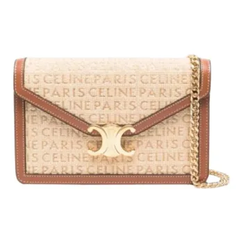 CELINE Raffia With Calfskin Crossbody Bag Shoulder Bag Women's Natural & Brown Umber