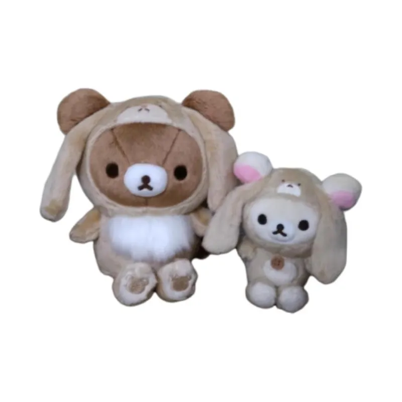 SAN X Rilakkuma Floppy Eared Rabbit Bear Sister Dolls Plush Pendant Small Size Tall-3