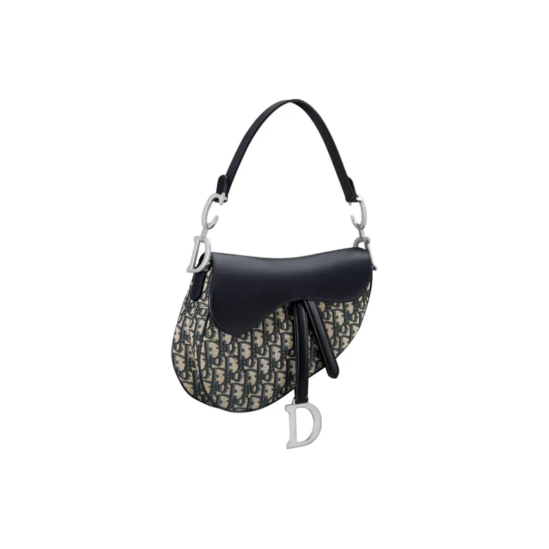 DIOR Oblique Printed Fabric With Smooth Cow Leather Saddle Bag, Shoulder Bag, Crossbody Bag, Handbag Women's Blue-2