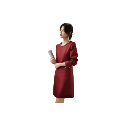 Still quiet Long-Sleeved Dresses Women's Brick Red