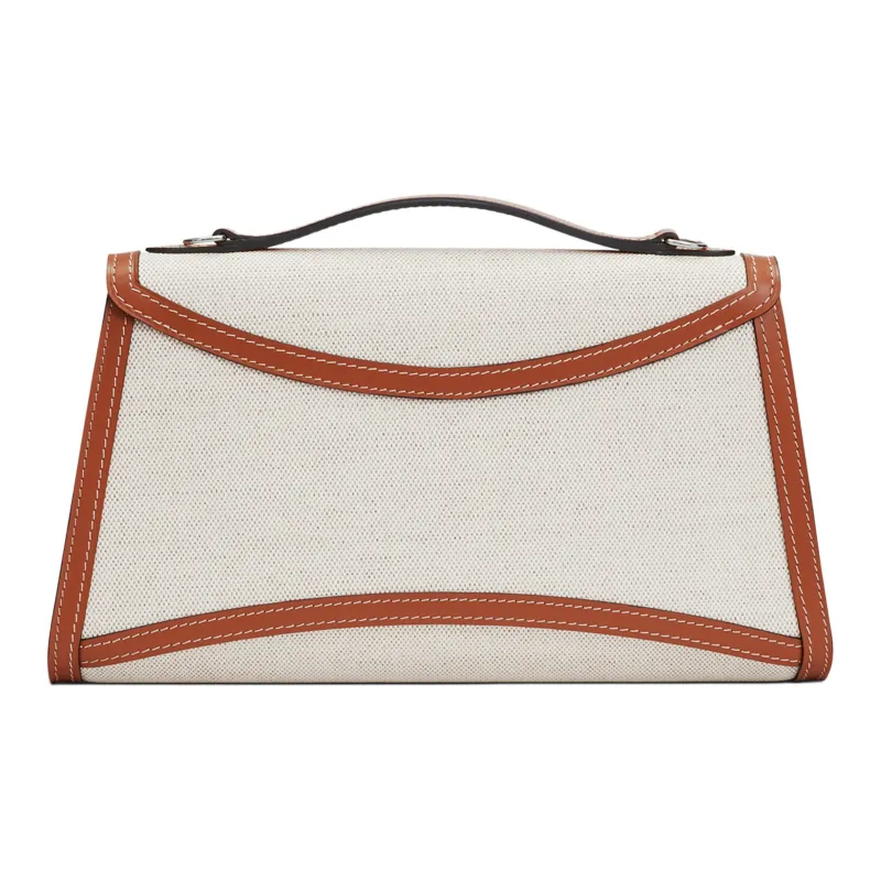 Moynat Canvas With Full Grain Cow Leather Portable One Shoulder Crossbody Clutches Women's Beige/Brown-2