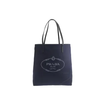 PRADA Denim With Leather One Shoulder Handbags Large Size Women's Blue