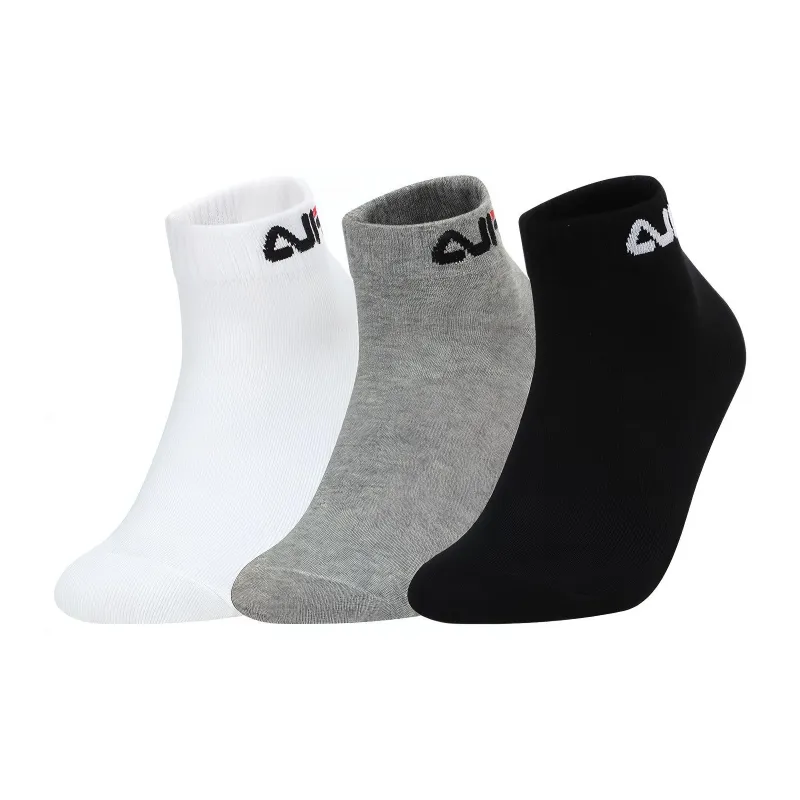 FILA FUSION Ankle Socks Men's 1 Set Of 3 Pairs Dark Black/Light Floral Grey/Standard White-0