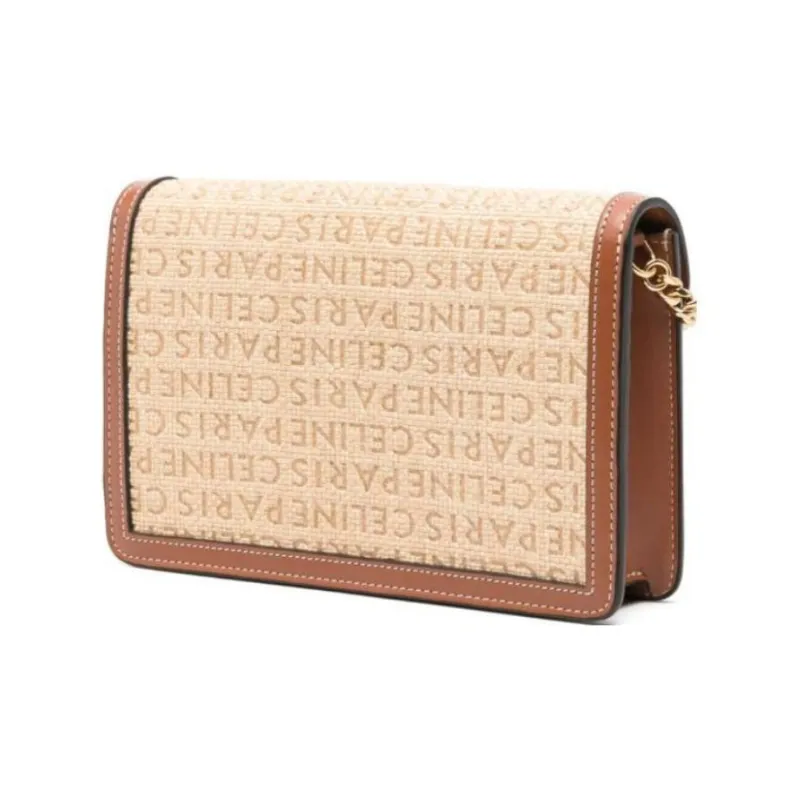 CELINE Raffia With Calfskin Crossbody Bag Shoulder Bag Women's Natural & Brown Umber-1