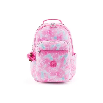 Kipling Polyester Monkey Backpack 14 Inch Laptop Bag Unisex Dreamy Butterfly Pink Cloud Print