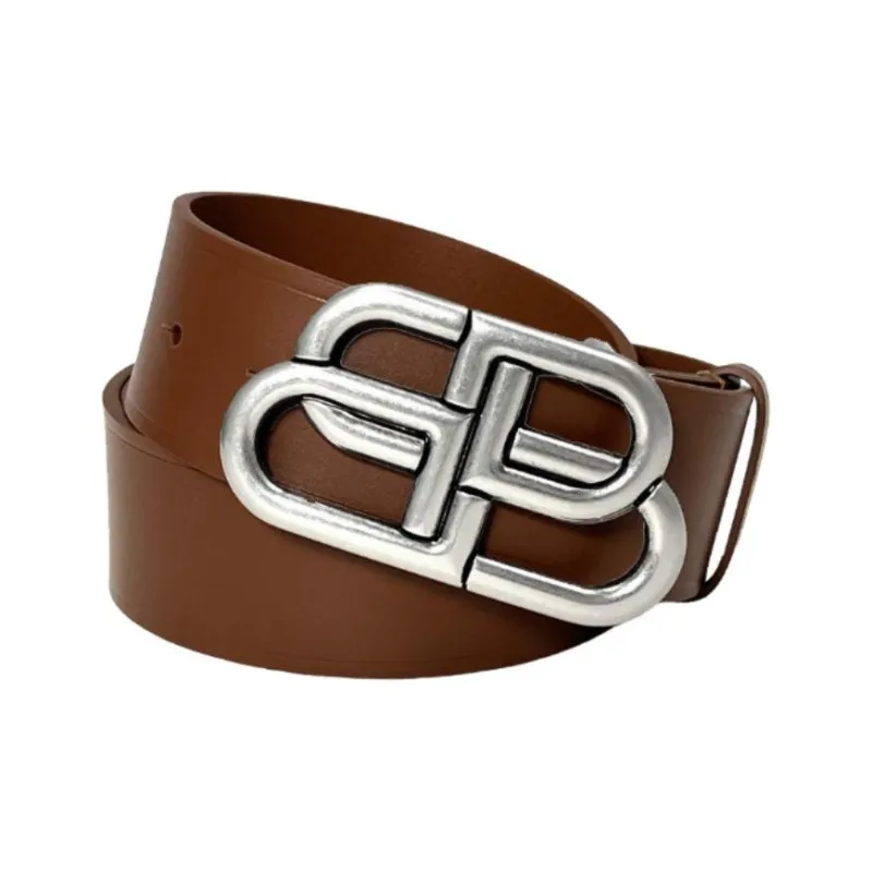 Balenciaga Calfskin Leather Belts Men's Brown 3.5CM-0