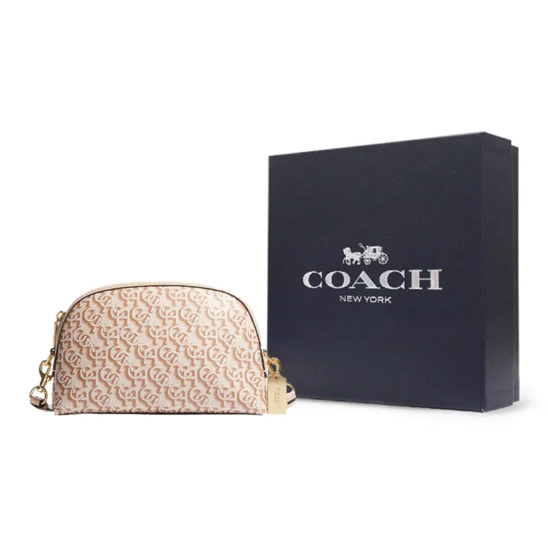 COACH Canvas With Leather Shoulder Bag, Crossbody Bag Medium Size Women's Chalk White-5