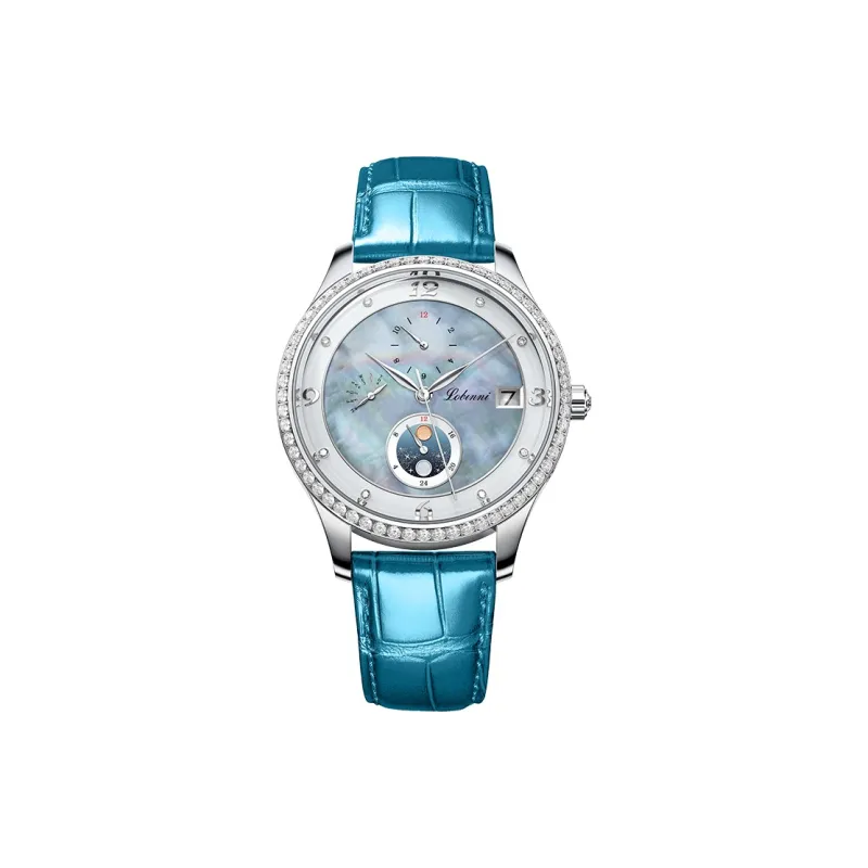 LOBINNI L Elegant Women's Watch Automatic Mechanical Movement Cowhide Strap Watch Women's Watch White Dial-12