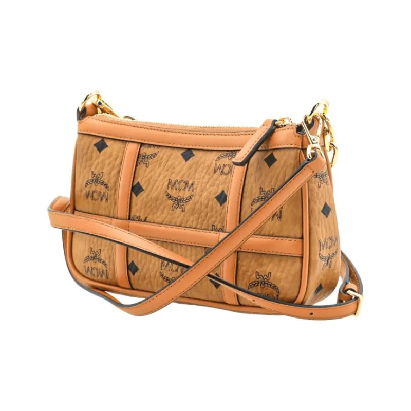 MCM Delmy Visetos Artificial Leather Pochette, Shoulder Bag, Crossbody Bag Women's Cognac-2