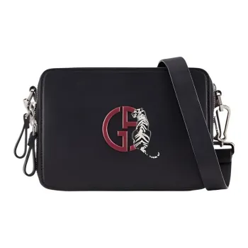GIORGIO ARMANI Leather Shoulder Bag, Crossbody Bag Regular Men's Black