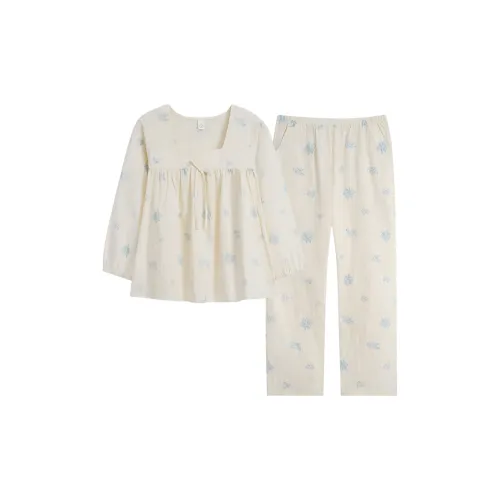 Sha Qian Pajama Set Women's Ivory White