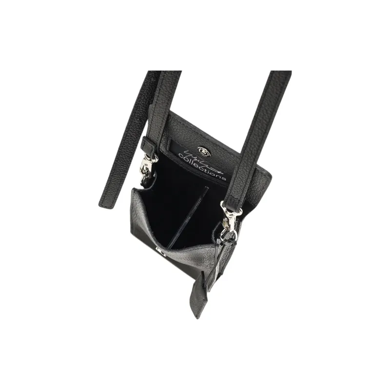 Yohji Yamamoto Cow Leather Crossbody Bags Cell Phone Pouch Unisex Black-4