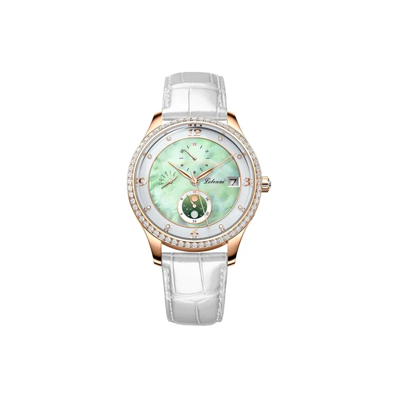LOBINNI L Elegant Women's Watch Automatic Mechanical Movement Cowhide Strap Watch Women's Watch White Dial-14