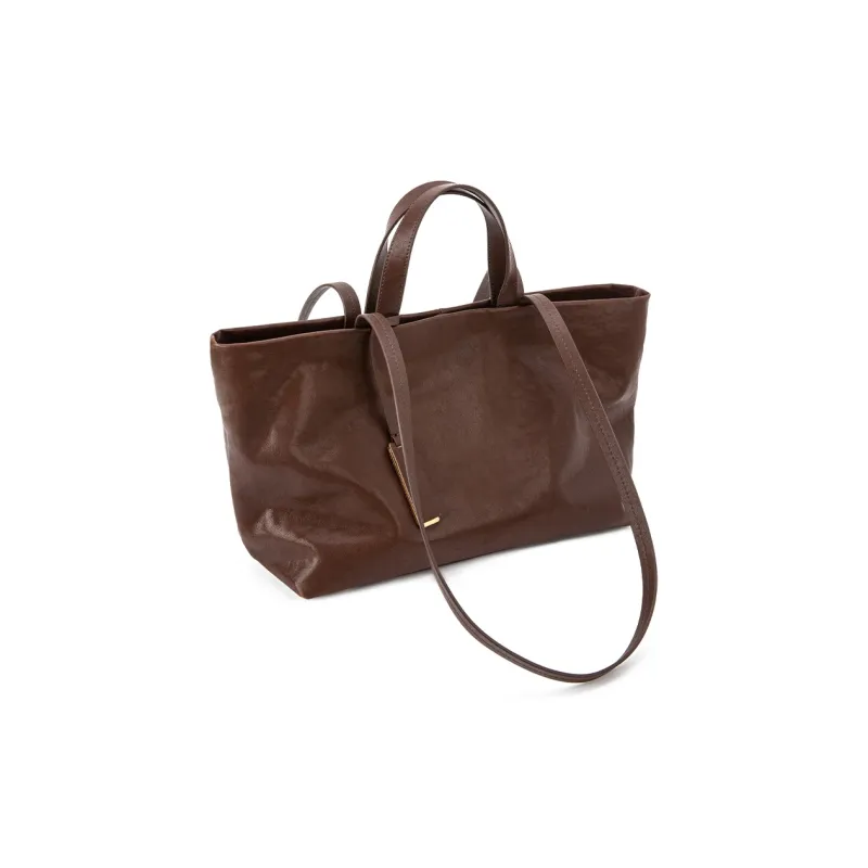 VENOF Cow Leather Commute Shoulder Bag Handbag Large Size Women's Vegetable Tanned Coffee-2
