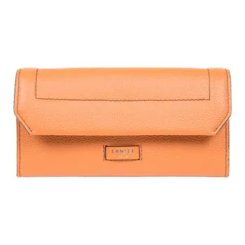 LANCEL Grain Cow Leather Wallet Women's Camel