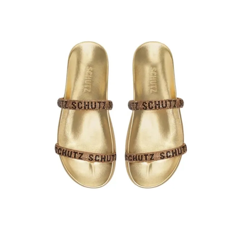Schutz Slide Slippers 4.3cm Women's Gold-3