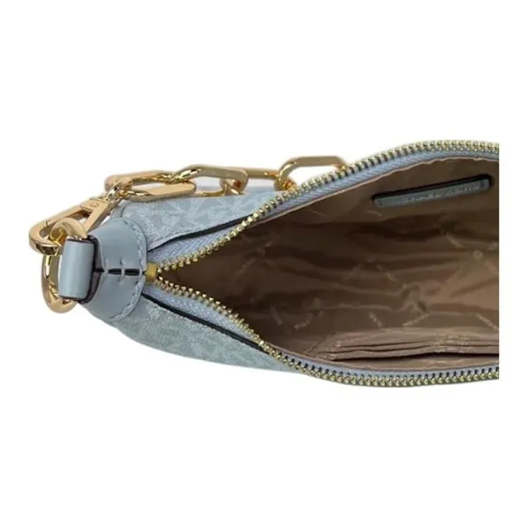 MICHAEL KORS Leather Crescent Bag, Portable Crossbody Bag, Shoulder Bag Women's Light Blue-2