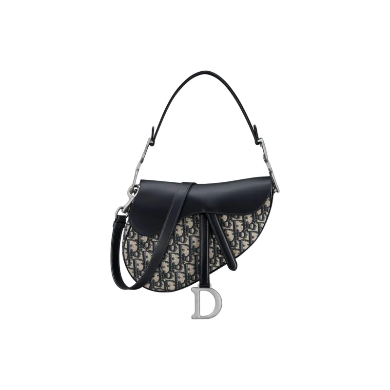DIOR Oblique Printed Fabric With Smooth Cow Leather Saddle Bag, Shoulder Bag, Crossbody Bag, Handbag Women's Blue-0