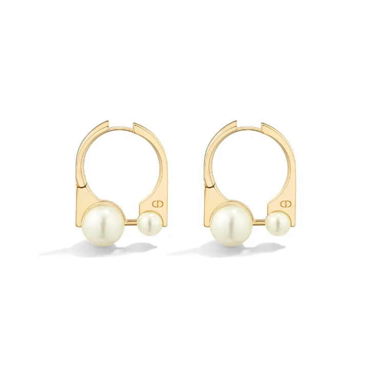 DIOR Resin Pearl Metal Earrings Women's Gold-1