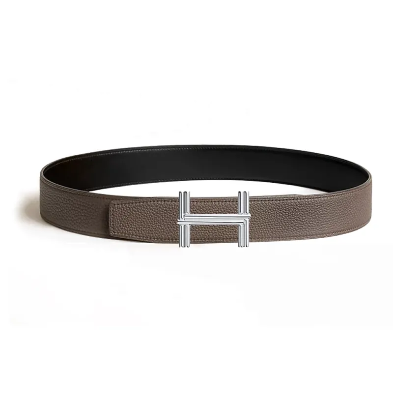 HERMES Strap Togo Calfskin Leather Belts Men's Black Width 3.8CM-1