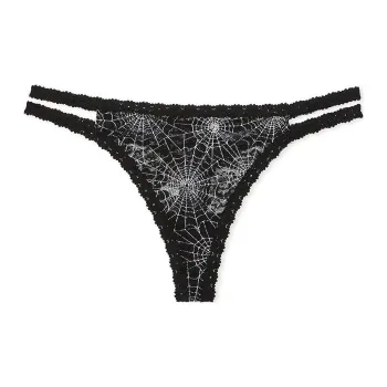 Victoria's Secret PINK Wink Strappy Thong Panty / Spiderweb Print Underpants Women's 1 Pack Black