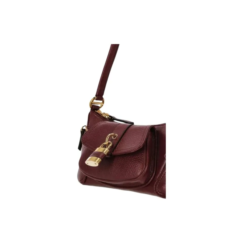 Chloe Shiny Grain Calfskin Handbag, Shoulder Bag Women's Burgundy-3