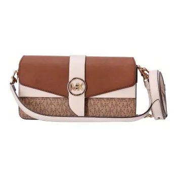 MICHAEL KORS Greenwich Leather Paneled Canvas Portable Crossbody Bag, Shoulder Bag Women's Light Umber