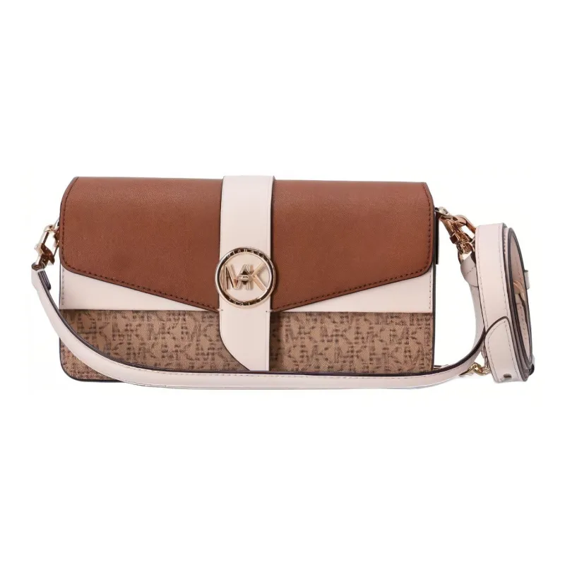 MICHAEL KORS Greenwich Leather Paneled Canvas Portable Crossbody Bag, Shoulder Bag Women's Light Umber-0