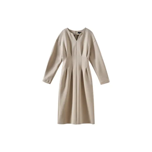 OUNIXUE Long-Sleeved Dresses Women's Greige