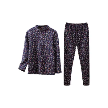 Flowers In Water Thermal Set Women's Navy Blue Floral Bottom