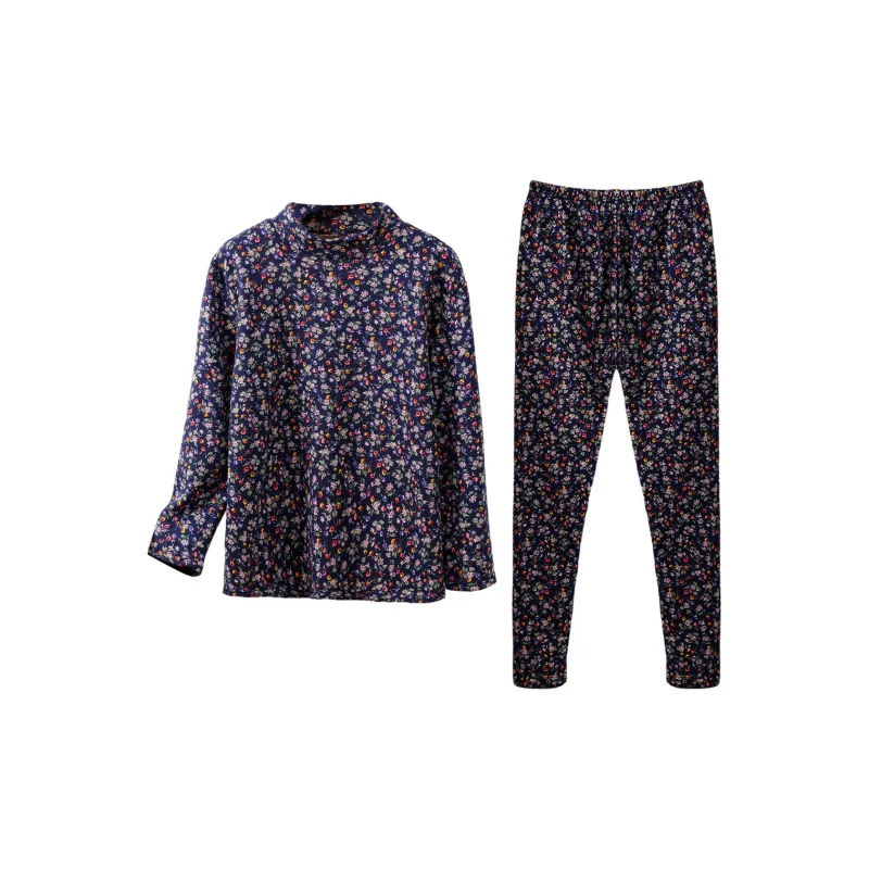 Flowers In Water Thermal Set Women's Navy Blue Floral Bottom-0