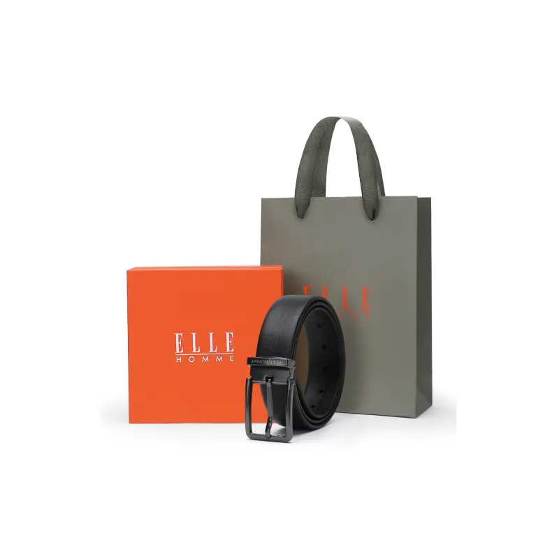 ELLE HOMME Pin Buckle Belt Casual Fashion Top Grain Cow Leather Belts Men's Black Width 3.4cm-13