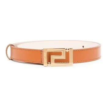 VERSACE Logo With Buckle Smooth Buckle Leather Leather Belts Women's Brown