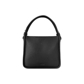 Le Parmentier Genuine Leather Embossed Handbag Medium Size Women's Black